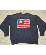 Vintage Cotton Traders XL American Texas Flag Sweater Knit Thick Navy Blue - $19.20 CAD