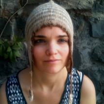 Alpaca Ear Flap Hat - Fair Trade Hand Knit Beige Chilean Alpaca Wool Hat... - £33.80 GBP