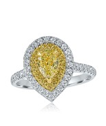 GIA Kunst Deko Design Birne 1.28 TCW Hellgelb Diamantring 18k Weiss Gold - £2,779.61 GBP
