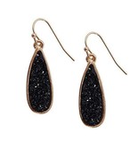 Druzy Dangle Earrings Teardrop Gold Drops Black Minimalist Sparkle Jewelry - $30.00