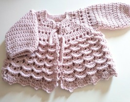 Baby Crochet Cardigan Girl 3D Gift Soft Pink jacket sweater handmade winter - £27.69 GBP