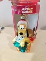 Disney Glass Ornament Pluto Wearing Santa Hat - $7.92