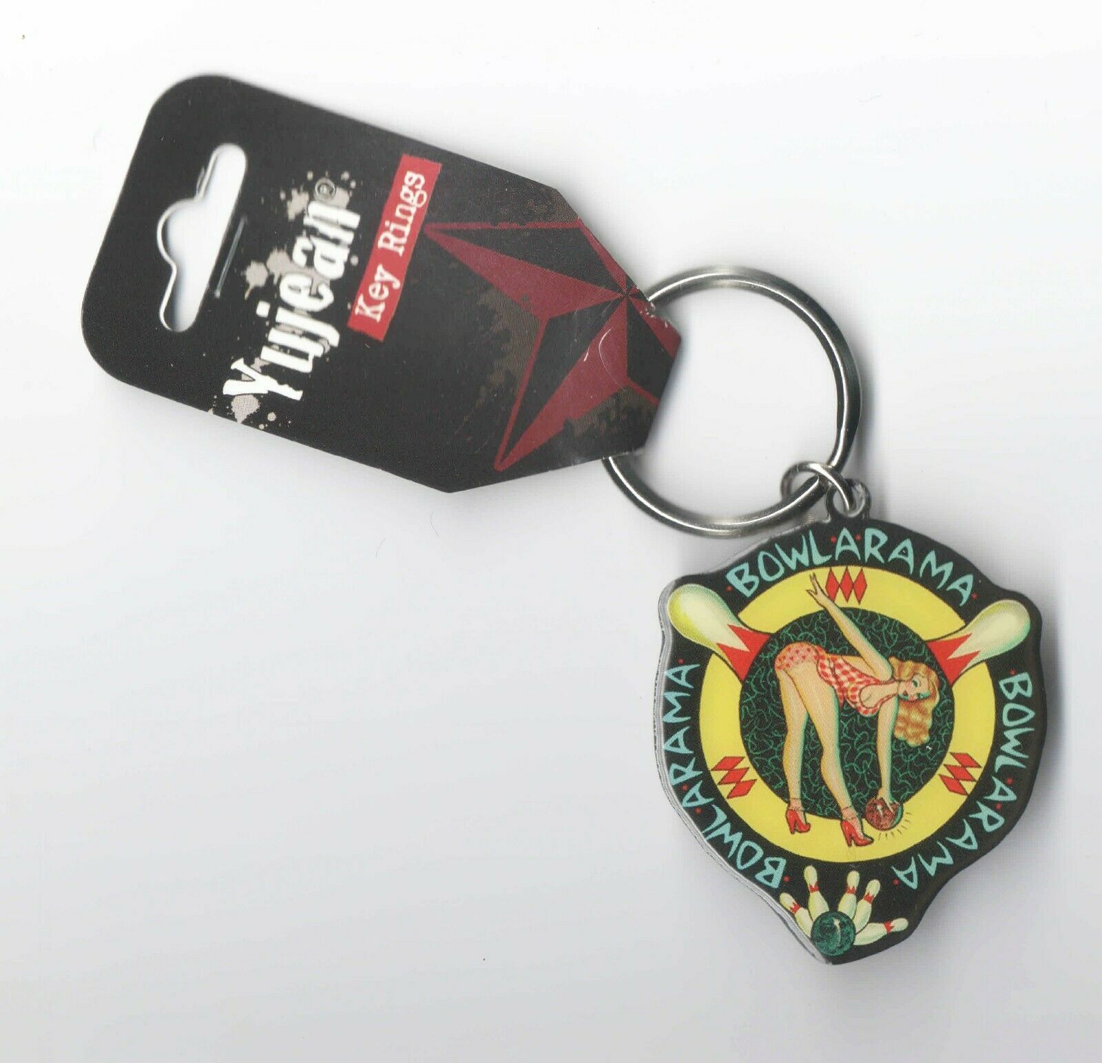 Bowlarama Pinup Vintage Style Metal and Enamel Key Ring -Yujean Kirsten ... - $6.79