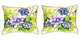 Pair of Betsy Drake Clematis Large Indoor Outdoor Pillows 11X 14 - £54.37 GBP