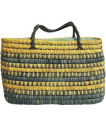 cotton lined straw tote bag beige &amp; blue 17 x 10 x 4 inches - $30.97 CAD