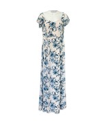 WAYF Blue White Floral Short Sleeve Sweetheart Chiffon Maxi Dress size M - $33.22 CAD