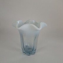 Duncan Miller Glass Canterbury Opalescent Blue Ruffled Rim Vase - £36.09 GBP