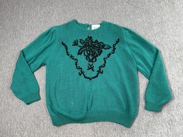Andrea Gayle Collections Sweater Womens 3X Green Floral Embroidered Pull... - $455.29 MXN
