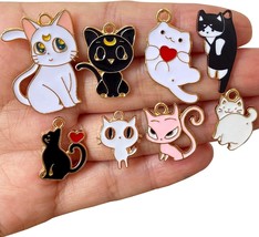 6 Enamel Cat Charms Assorted Lot Fur Baby Animal Pendants Jewelry Making... - £8.55 GBP