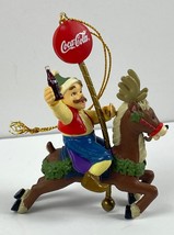 Coca Cola Christmas Ornament Elf Riding on Reindeer while Drinking a Coke 3.25&quot; - £6.32 GBP