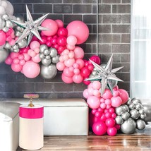 Hot Pink Silver Balloon Garland Arch Kit 160Pcs Pastel Pink And Silver Starburst - £27.17 GBP