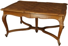 Table Louis XV Rococo French Vintage 1930 Oak Wood Parquet Top Cabriole Legs - £1,595.39 GBP