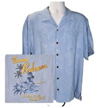 Tommy Bahama Silk Camp Shirt Mens XL Blue Embroidered Back Aloha From Pa... - $69.29