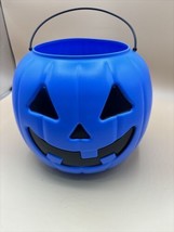 Vintage GENERAL FOAM Blow Mold Blue  Jack-O-Lantern Pumpkin Candy Bucket Pail - £25.10 GBP