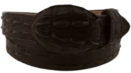Brown Western Cowboy Belt Leather Crocodile Alligator Tail Pattern Rodeo Buckle - £23.69 GBP
