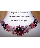 Vintage Necklace Pre WW2 Glass Petal Flowers Metal Mesh Band German Brid... - €233,54 EUR