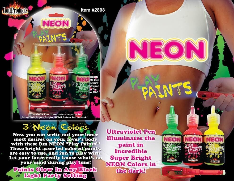 NEON BODY PLAY PAINTS 3 PACK GLOW IN THE DARK ULTRAVIOLET PENS NOVELTY - $19.79