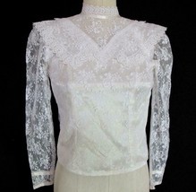 Vtg Jessica McClintock Girl&#39;s White Lace Victorian Blouse 30&quot; Chest Gunne Sax - £31.59 GBP