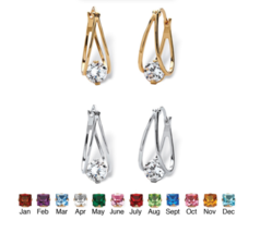 Simulated April Diamond Birthstone Hoop Earrings Set Silvertone & Goldtone - $99.99