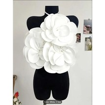 White Oversized 3D Flower Halter Crop Top – Elegant Statement  Party &amp; F... - $30.00