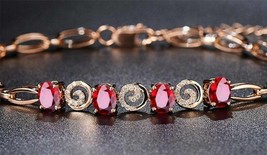 6Ct Oval Cut Simulated Red Ruby Tennis Women&#39;s Bracelet Gold Plated 925 Silver - £158.75 GBP