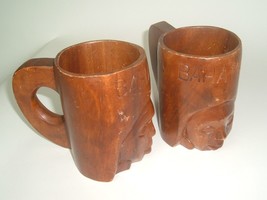 Vintage Tiki Mug Bahamas Wood Carved Faces Set of 2 Cup Stein 60s - $34.64