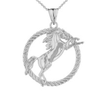 Stallion Horse Rope Circle Pendant Necklace in 925 Sterling Silver - £26.46 GBP+