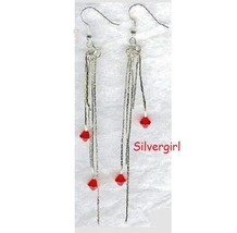 Ruby Crystal Long Chain Earrings - £10.38 GBP