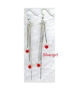 Ruby Crystal Long Chain Earrings - £10.37 GBP