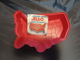 Jello USA Mold Map of America 48 States &amp; attached Recipe Booklet 1996 Red - £6.14 GBP