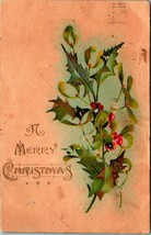 A Merry Chirstmas Holly Branch Gilt Text 1908 Postcard - £2.85 GBP