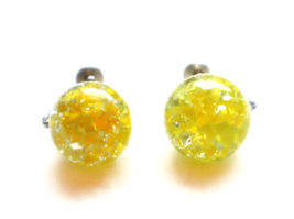 Vintage Gumball Crackle Lucite Earrings Bright Lemon Yellow Screw Clip On Style - £28.48 GBP