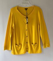 Talbots Sz XL Yellow Classic Stretch Cardigan Sweater Front Pockets Butt... - $30.10