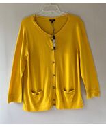 Talbots Sz XL Yellow Classic Stretch Cardigan Sweater Front Pockets Butt... - $42.39 CAD