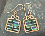 Handmade copper earrings square frame aqua tile beads front thumb155 crop