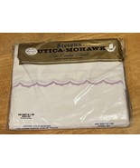 Vintage Stevens Utica Mohawk Lavender Embroidery White Cotton Double Fla... - $40.73 CAD