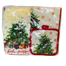 Season’s Greetings Vintage Christmas Kitchen Set Towel Potholder Hanging Towel - £16.14 GBP