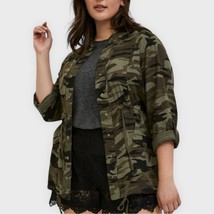 TORRID Camouflage Cinch Waist Soft Cotton &amp; Rayon Utility Jacket Size 1X - £25.65 GBP