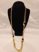 Signed Vintage Monet Gold Tone Chain 36" Statement Necklace Black & Cream Enamel - $129.99