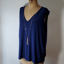 Iman Blouse Attached Tassel Necklace Navy Blue V Neck Tank Top Cami Size 3X - £20.84 GBP