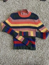 Lottie Moss Crop Long Sleeve Stripped Color Block Sweater Slight Turtleneck Sz S - £13.06 GBP