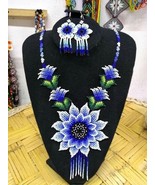 HANDMADE multilayer flower shape seeds beads native american necklace - £20.32 GBP