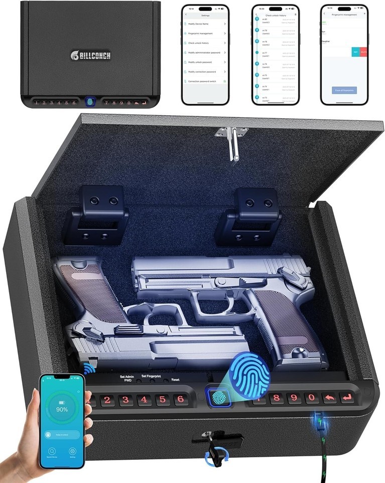 BILLCONCH Biometric Gun Safe – Quick Access Handgun Safe w Fingerprint &amp;... - $85.00