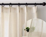 Cream Beige 2-Panel Set Of 90-Inch Pinch Pleat Curtains, Faux Linen Curt... - $52.93
