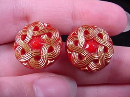 (EE-235-P) Red gold knot design iridescent 1940&#39;s Czech glass new stud earrings - £14.17 GBP