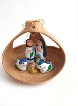 Nativity Scene Folk Art Gourd Shaped Hand Painted Hanging Marked - $14.80