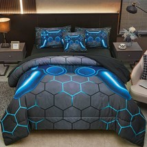 Game Console Blue Comforter Set With Sheets, 6 Pcs Bed In A Bag Geometric Lightw - £105.97 GBP