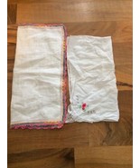 Vintage White Hankies Pink Crocheted Lace Edge Trim &amp; Pink Flowers on th... - £6.86 GBP