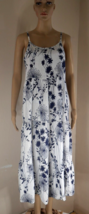 Valentina Naldi 100% Linen Navy Floral Print on White Midi Summer Dress Wm Small - £44.22 GBP
