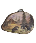 Wood Plaque Black Bears Picture Souvenir Michigan Keweenaw USA 10.25&quot; X ... - £16.64 GBP